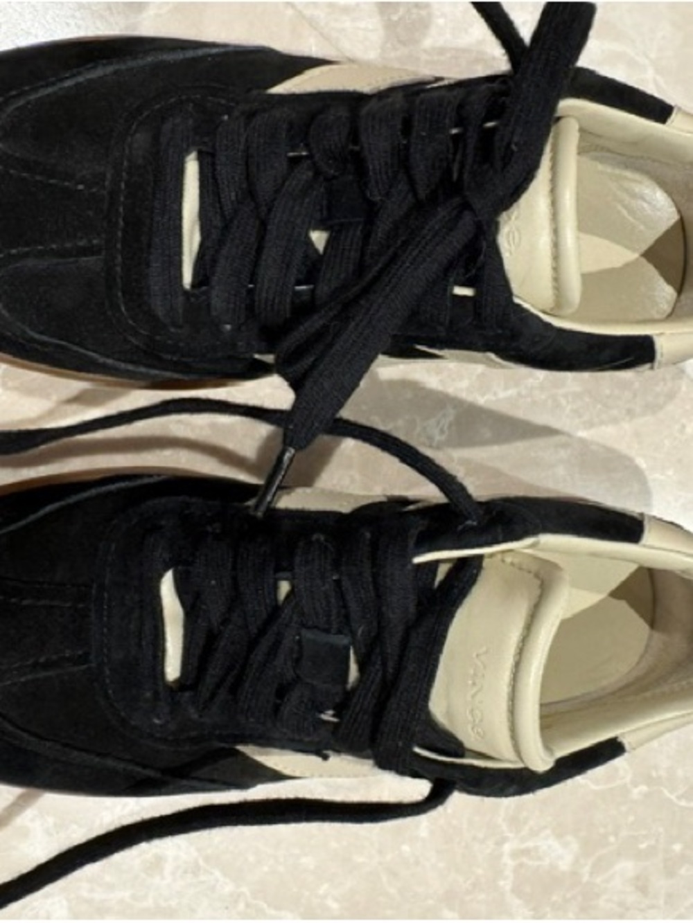Women's Black Suede Sneakers with Cream Accents